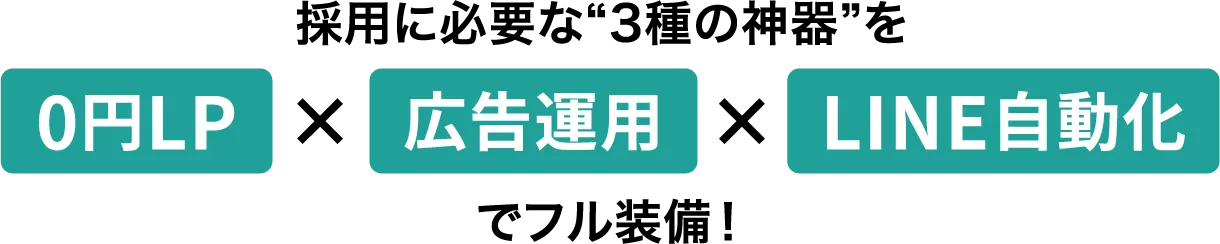 採用に必要な“3種の神器”を【0円LP】×【広告運用】×【LINE自動化】でフル装備！